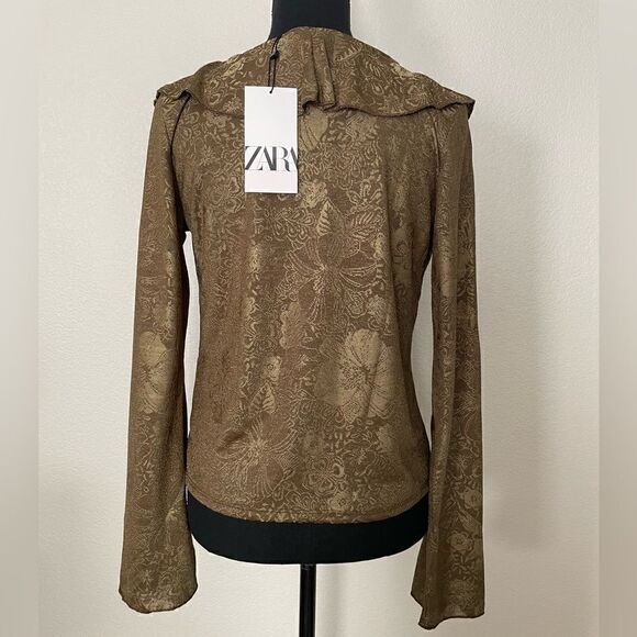 NWT Zara Jacquard Ruffle Top and Wide Leg Pants Set - Picture 12 of 15